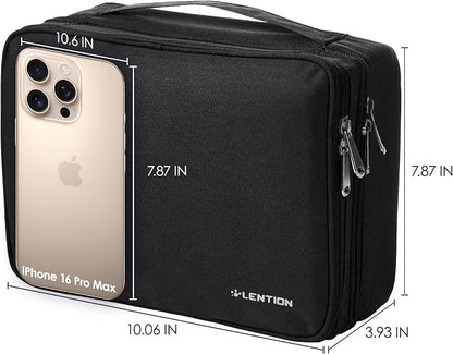 LENTION Double-Layer Cable Organizer Bag Portable Travel Digital Storage | Portable Carry Case Fits Power Bank, Earphone, Charger, Hard Drive; Waterproof Fabric Keeps Digital Accessories Tidy on Trip