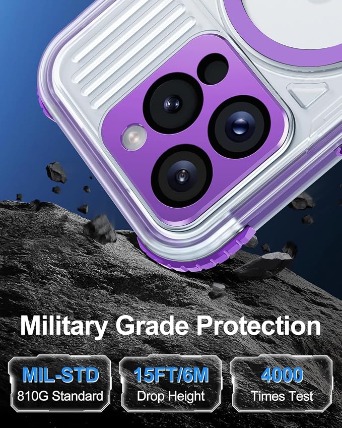 for iPhone 15 Pro Max Waterproof Case with Magsafe, Built-in [Camera & Screen Protector] [Lanyard], IP68 Water Proof Full Body Dustproof Heavy Duty Frosted Protective Phone Cover, 6.7" Purple