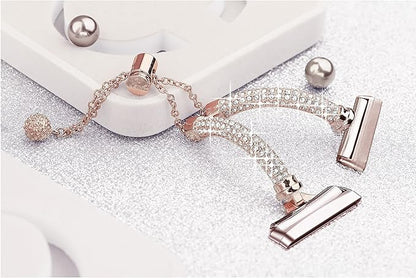 Bling Band And Case Compatible with Fitbit Versa 3/ Fitbit Sense for Women,Stainless Steel Metal Wristband Replacement for Fibit Sense/Versa 3 (Rose Gold)
