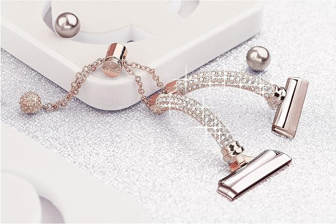 Bling Band And Case Compatible with Fitbit Versa 4/ Fitbit Sense 2 for Women, Metal Stainless Steel Wristband Replacement for Fibit Sense 2/Versa 4 (Rose Gold)