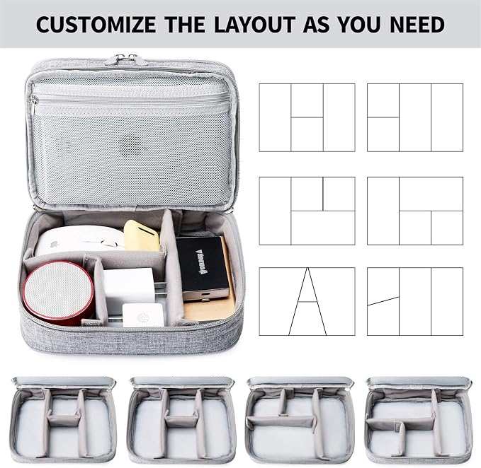 Lanola Travel Cable Organizer Bag, Electronic Accessories Case Portable Double Layer Cable Storage Bag for Cord, Charger, Flash Drive, Phone, SD Card,Personal Items - (Grey)