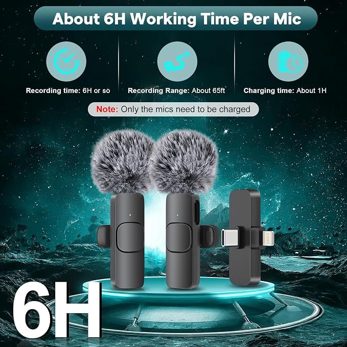 MAYBESTA Wireless Mini Microphone for iPhone, Android Phone - Lavalier Lapel Mic for Audio Video Recording - Clip on Content Creator Microphones for YouTube Tiktok Podcast Vlogging