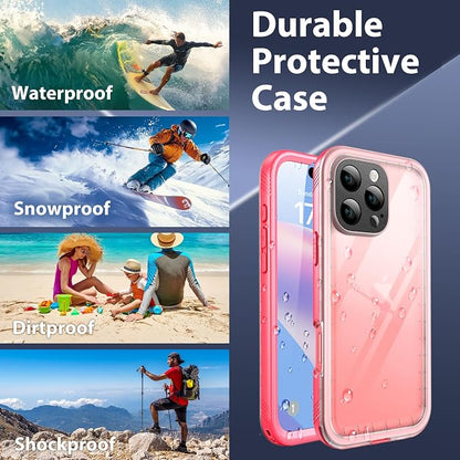 SPORTLINK for iPhone 16 Pro Max Case with Screen Protector,IP68 Underwater/6.6FT Military Dropproof/Dustproof/Heavy Duty Full Body Phone Case for Apple iPhone 16 Pro Max 6.9 inch Pink/Frosted Clear