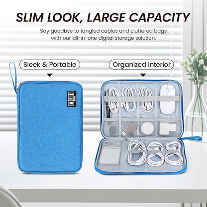 Large Slim Cable Organizer Travel Case, Single-Layer Electronic Accessories Pouch for Chargers, Cords, Power Bank, Mouse and SD Cards, 12.6 x 9.45 x 1.57 Inches