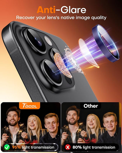 TOCOL for iPhone 15 Pro Max Camera Lens Protector/iPhone 15 Pro Camera Lens Protector Tempered Glass HD Individual Scratch Resistant Cover Accessories Case Friendly 2 Pack（Purple）