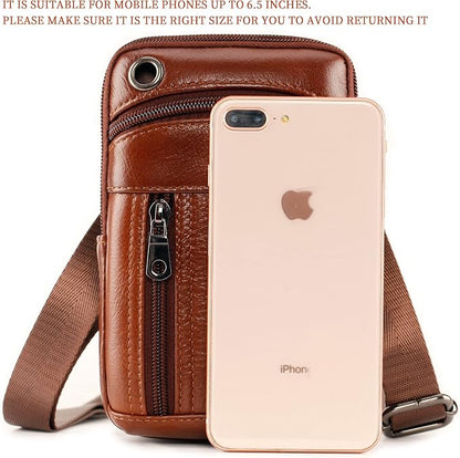 Leather Cell Phone Wallet Shoulder Holster,Hip Bum Pack Pouch Belt Pouch Bolso para Hombre Crossbody Bag for Men with Card Slots Compatible with iPhone (Brown)