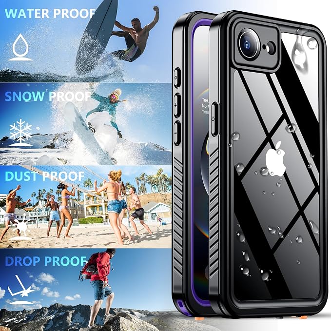 SPIDERCASE for iPhone 16e Case/iPhone 17e Case Waterproof,Built-in Screen & Camera Lens Protector[IP68 Underwater] Full Body Protection Phone Case for iPhone 16e/iPhone 17e 6.1'', Purple/Clear | Waterproof, Built-in Screen, IP68 Underwater