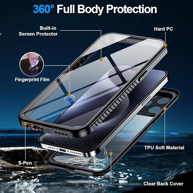 MOZOTER for iPhone 15 Pro Case Waterproof,[IPX8 Underwater Case][Full Body Shockproof & Military Dropproof] Clear Sound Quality Built-in Screen Protector for iPhone 15 Pro 6.1 inch-Black