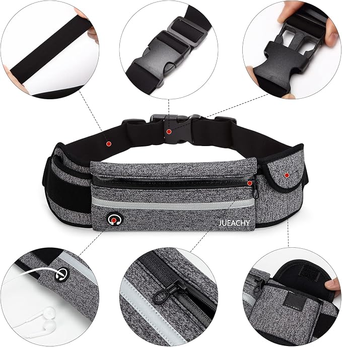 Jueachy Running Belts for Women Waterproof Fanny Pack Running Waist Pouch Phone holder Adjustable Sports Money Belt with Headphone Port