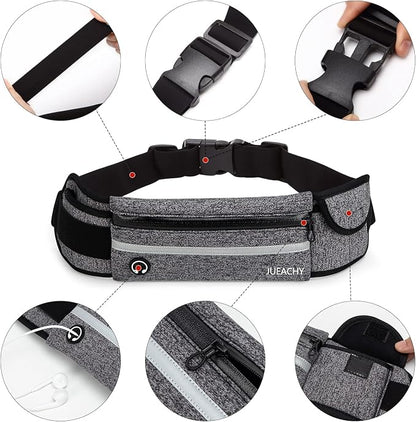 Jueachy Running Belts for Women Waterproof Fanny Pack Running Waist Pouch Phone holder Adjustable Sports Money Belt with Headphone Port