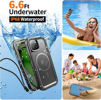 Cozycase for iPhone 14 Plus Waterproof Shockproof Dustproof Case [Compatible with MagSafe] - Heavy Duty/360 Full Body/Military Grade/Rugged Built in Screen/Camera Protector with Lanyard Black