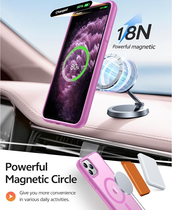 FNTCASE for iPhone 11 Pro Case: [Compatible with Magsafe] Translucent Matte Magnetic Phone Cover - Military Grade Drop Protection Shockproof Protective for iPhone 11Pro 2019 Cases - Pink