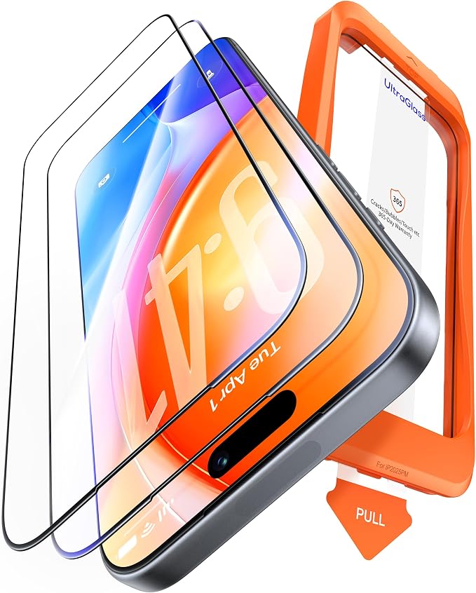 UltraGlass UNBREAK TOP 9H+ Armor for iPhone 17 Screen Protector [No.1 Military Grade Shatterproof] Screen Protector iPhone 17 Tempered Glass 6.3" [Longest Durable] OneStep Auto-Install, 2 Pack 6.3"