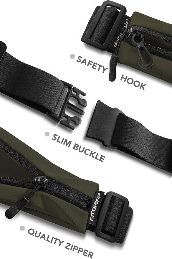 Fitgriff® Running Belt V2 for Men & Women - Slim Fanny Pack, Phone Holder for Jogging, (Fits All Cell Phones) - Money Belt, Runners Waist Pouch (Army Green, One Size (Waist 24.4 – 43.3 inches))