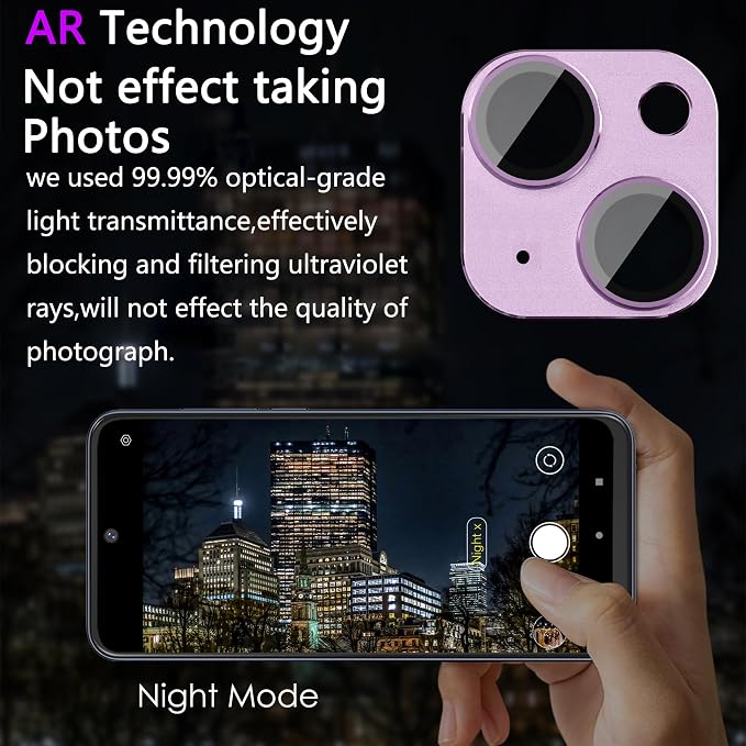 2 Pack Camera Lens Protector for iPhone 14/14 Plus,Metal AR Tempered Glass Rear Camera Screen Cover,Anti-Scratch,Strong Adsorption,Case Friendly, Easy to Install-Purple