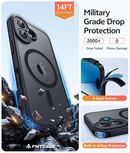 FNTCASE for iPhone 17 Case: [Compatible with Magsafe] Translucent Matte Cases with [Full Camera Protection] [Screen Protector] Military Grade Shockproof Protective Phone Cover - Black
