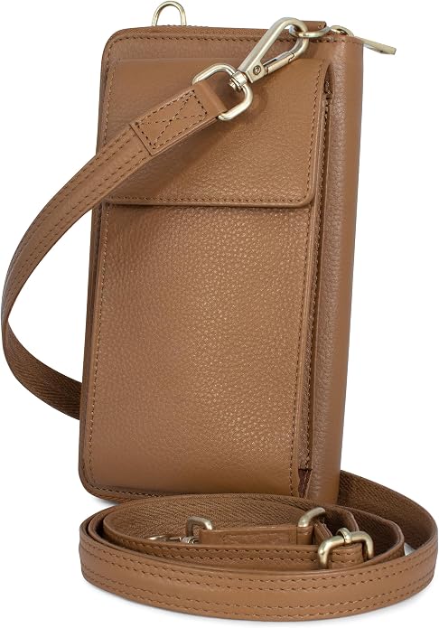 BULL GUARD Crossbody Leather Wallet Phone Purse, Anti Theft and RFID Blocking, Elegant Design for Travel