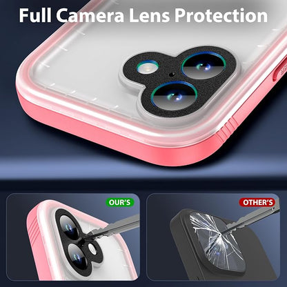 SPORTLINK for Waterproof iPhone 17 Case - Built in Screen Protector/Dustproof/Shockproof/6.6FT Military Dropproof/Ful Body Protector/IP68 Underwater for iPhone 17 Case 6.3 inch Pink/Frosted Clear