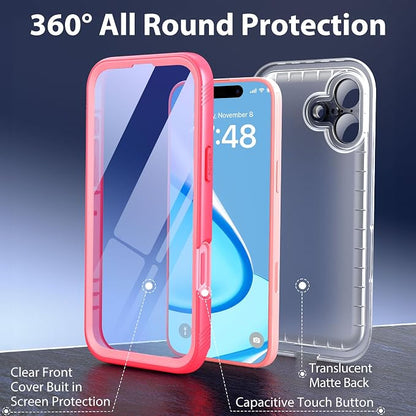 SPORTLINK for iPhone 16 Waterproof Phone Case - Built in Screen & Camera Lens Protector,6.6FT Military Dropproof/Shockproof/Dustproof/IP68 Underwater for iPhone 16 6.1 inch Pink/Frosted Clear