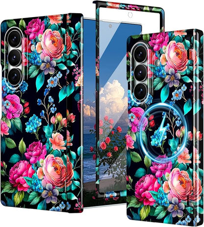 Btscase for Samsung Galaxy Z Fold 7 Case,Built in Front Screen Protector,Gold Glitter Marble Pattern Hard PC Slim Shockproof Full Body Drop Protective Case for Galaxy Z Fold 7 5G, Green