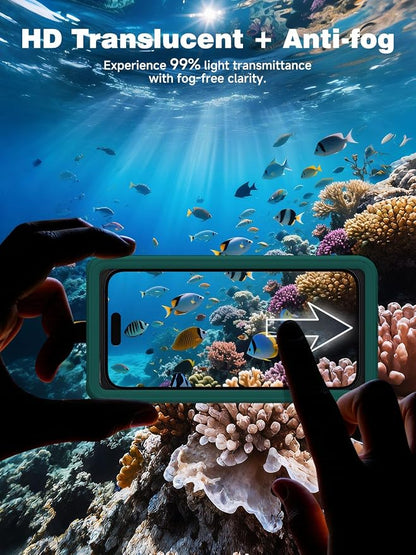 APRUT Waterproof Phone Pouch Case 7.5", 2025 Upgraded IPX8 Waterproof Phone Case for Snorkeling, Universal Fit for iPhone 16 Pro Max 15 14 13, Galaxy S25, Beach Vacation Essentials (Cyan)