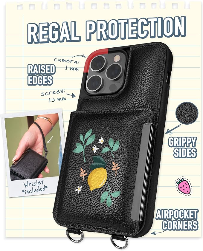 Smartish iPhone 14 Pro Max Crossbody Wallet Case - Dancing Queen [Purse/Clutch with Detachable Strap & Wristlet] Protective Cover with Credit Card Holder - Lemon Party