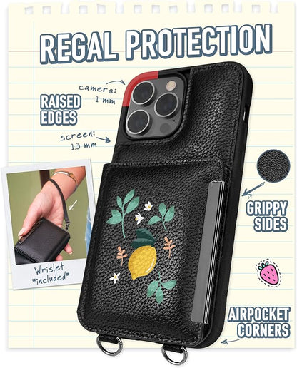Smartish iPhone 14 Pro Max Crossbody Wallet Case - Dancing Queen [Purse/Clutch with Detachable Strap & Wristlet] Protective Cover with Credit Card Holder - Lemon Party