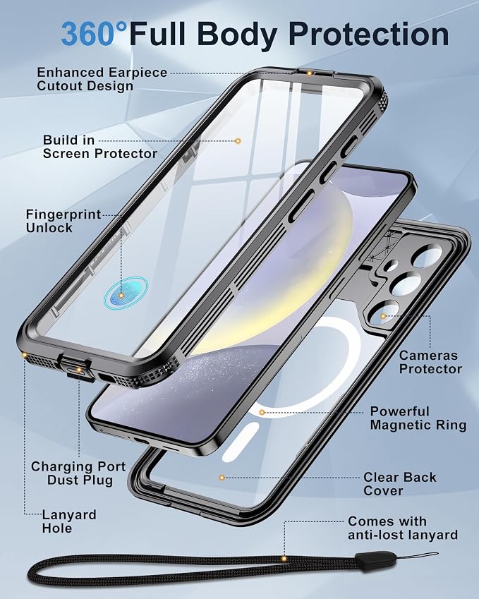 for Samsung Galaxy S24 Waterproof Case, [Fit for Magsafe] [IP68 Water Proof] [Built-in Screen Protector], Magnetic Heavy Duty Military Grade Rugged Phone Case for S 24 6.2", Black
