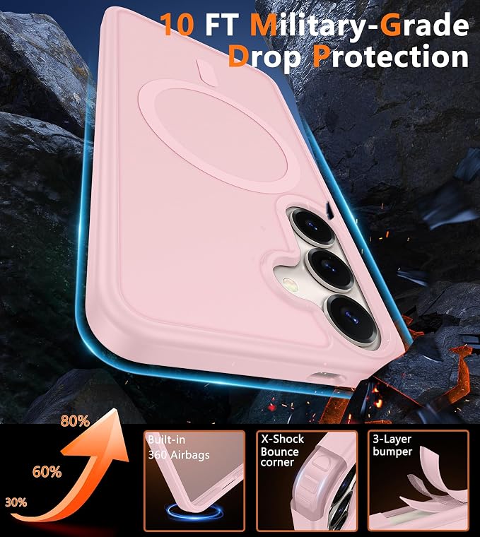 FNTCASE for Samsung Galaxy S25 Case: for Galaxy S24 Cases Magnetic Military Grade Drop Protection Translucent Cell Phone Cover - Slim Durable Shockproof Protective Bumper Cases- 6.2 inches (Pink) | Magnetic Phone Cases, 14FT Military Grade Drop Protect...