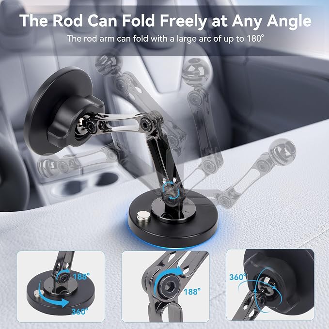 360° Magnetic Phone Mount - Dual Arm Foldable Phone Holder with Strong Adhesive Base for Car Dashboard/Desk/Wall, Universal Magnetic Stand for iPhone 16/15 & All Smartphones-828002