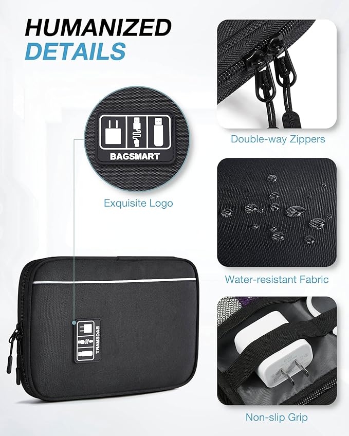 BAGSMART Large Electronic Organizer Travel Case for Tech Accessories, Black | Tech Accessories, Cord Storage, For Phone, Power Bank, SD Card, Cables