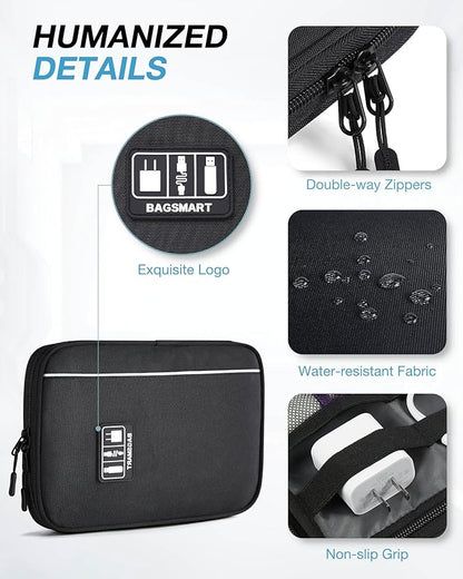 BAGSMART Large Electronic Organizer Travel Case for Tech Accessories, Black | Tech Accessories, Cord Storage, For Phone, Power Bank, SD Card, Cables