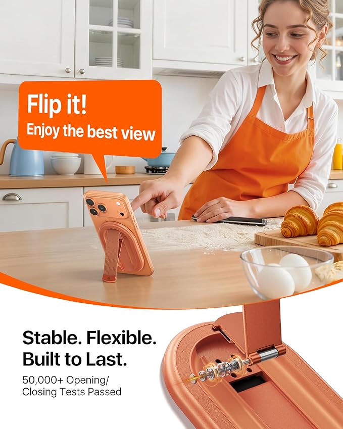 andobil [2026 All-New] Magnetic Phone Grip for Magsafe with Finger Strap [Comfortable & Durable] Magnetic Phone Ring Holder for MagSafe Accessories & iPhone 17 Air 16 Pro Max Plus 15 14 13 12, Orange