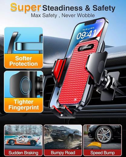 VANMASS 2026 Phone Holders for Your Car Ultimate Military-Grade Car Phone Holder Mount【Patent & Safety Certs】 Upgraded Shockproof Truck Air Vent Phone Mount for iPhone Samsung Android,Light Red