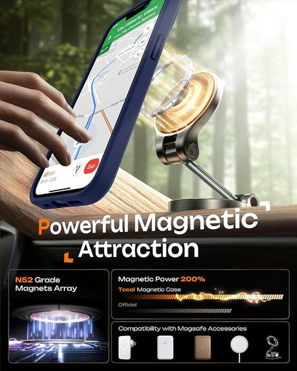TOCOL Magnetic for iPhone 13 Case, Upgraded Full Camera Protection, Compatible with Magsafe, Drop Protection, Translucent Matte Back Bumper Phone Cover 6.1-Inch (Dark Blue)