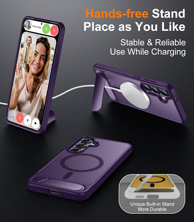 Magnetic for Samsung Galaxy S25 Plus Case, [Innovate Stand][Military Grade Drop Protection][Non Slip][Translucent Matte] Shockproof Phone Case for Galaxy S25 Plus 6.7" 2025 -Purple