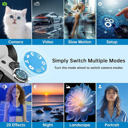 4K Digital Camera for Photography with WiFi 64MP Auto-Focus Vlogging Camera for YouTube Video 3'' 180° Flip Screen 4K Cameras 16X Zoom Anti-Shake Compact Point and Shoot Cameras with SD Card