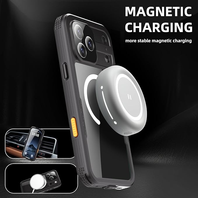 Guppy for iPhone 17 Pro Max Waterproof Magnetic Case, Built-in Screen Protector IP68 Waterproof Shockproof Dust-Proof Case[14FT Military Drop Proof] 360° Full Body Protection Sealed Case, Black