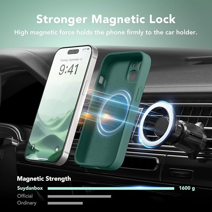 Magnetic for iPhone 13 Case, Compatible with MagSafe, [Full Camera Protection][Screen Protector] Silicone Shockproof Protective Phone Case for iPhone 13 6.1", Midnight Green