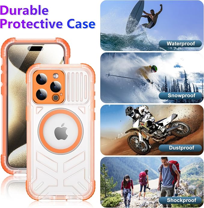 2025 New for iPhone 15 Pro Max Case Waterproof, [Compatible With MagSafe][Built-in Screen & Camera Protector][Full Body Shockproof][IP68 Underwater][Dustproof][Dropproof] Phone Case 6.7"