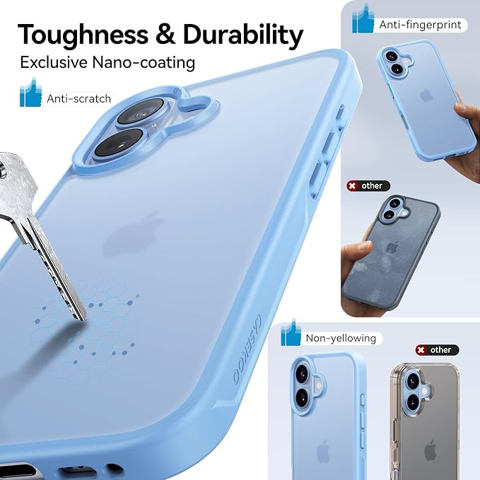 CASEKOO for iPhone 17 Case, [Never Yellow Technology] [Mil-Grade Drop Protection] Translucent Slim Cover Women Men for iPhone 17 Phone Case 6.3 inch, Frosted Light Blue