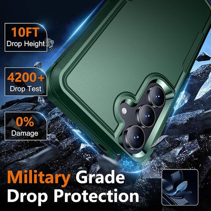 SPIDERCASE Designed for Samsung Galaxy S25 FE Case,[10 FT Military Grade Drop Protection],2 Pack [Tempered Glass Screen Protector+Camera Lens Protector] Heavy Duty Shockproof Case,Deep Green