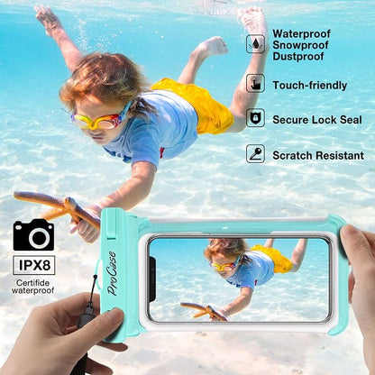 ProCase 2 Pack Waterproof Phone Pouch, Underwater Phone Case Up to 7", Dry Bag for iPhone 17 Air 16 15 14 13 Pro Plus Max, Galaxy S24 S23 S22 Ultra Pixel, Beach Essentials -Green