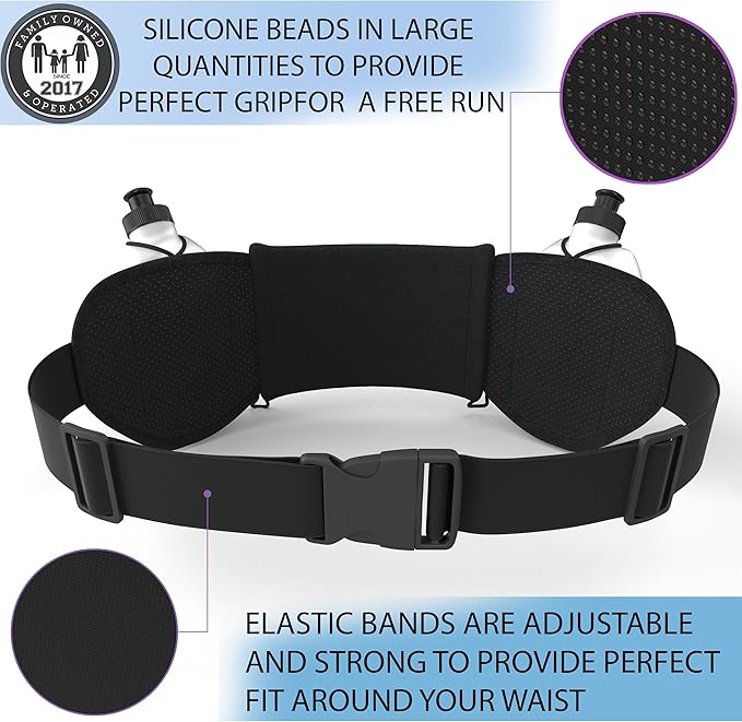 Hydration Running Belt with 2x10oz Bottles - Water Belts for Woman and Men - iPhone Belt for Any Phone Size - Fuel Marathon Waist Pouch for Runners - Jogging Cycling Biking