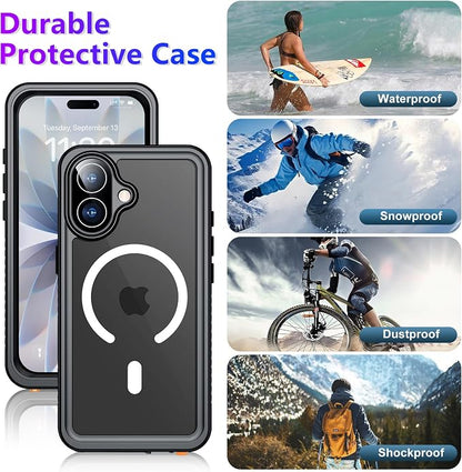 Temdan Magnetic Compatible with iPhone 17 Case,Waterproof Built-in Screen & Camera Protector IP68 Underwater Full Body 17FT Military Dropproof Shockproof Phone Case 6.3"-Mag/Black