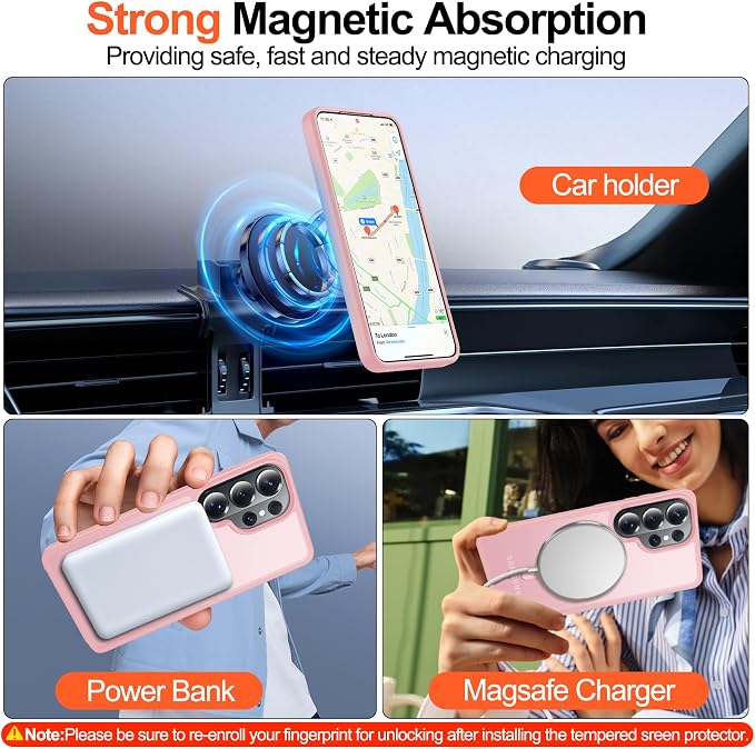 MOZOTER for Samsung Galaxy S26 Ultra Case with Magnetic,[Compatible with MagSafe][12Ft Military Dropproof][2*Screen Protector] Translucent Anti-Slip Back Slim Shockproof Case for S26 Ultra-Pink | [12Ft Military Dropproof][2*Screen Protector]Translucent...