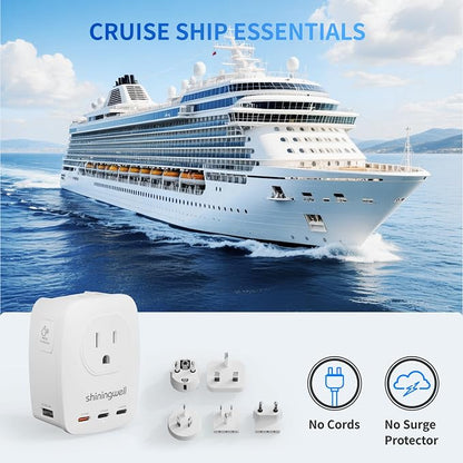 45W GaN Universal Travel Adapter, 7-in-1 2000W International Power Adapter with 3 USB-C(45W PD)/2 USB-A/2 AC, Worldwide Plug for EU,UK,China,AU - Cruise Essentials for Laptop,MacBook,iPad,Phone,Camera