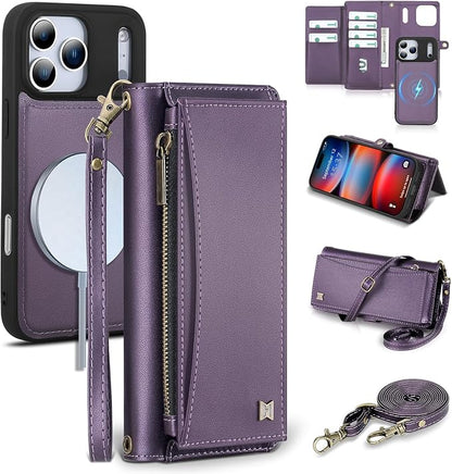 Wallet Case for iPhone 17 Pro Max with Card Holder/Crossbody Wallet/Strap,[RFID Blocking][Magnetic] PU Leather Phone Case for iPhone 17 Pro Max,6.9 in,Purple