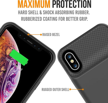 iPhone Xs/X Battery Case, Alpatronix BXX Wireless Portable Power Bank and iPhone Xs Slim Charger, 50% Faster Charging Battery Pack, Original iPhone Lightning Chip – Black