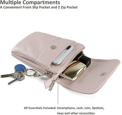 befen Genuine Leather Small Crossbody Bags for Women Cell Phone Bag Cross Body Purses,Silver Zipper